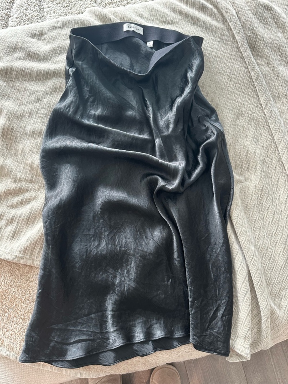 Aritzia Black Satin Midi Skirt